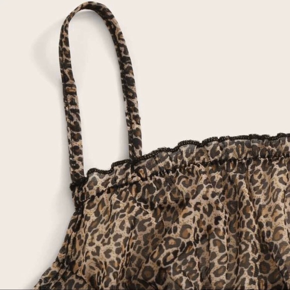 Leopard Crinkled Frill Trim Cami Top - Picture 4 of 8